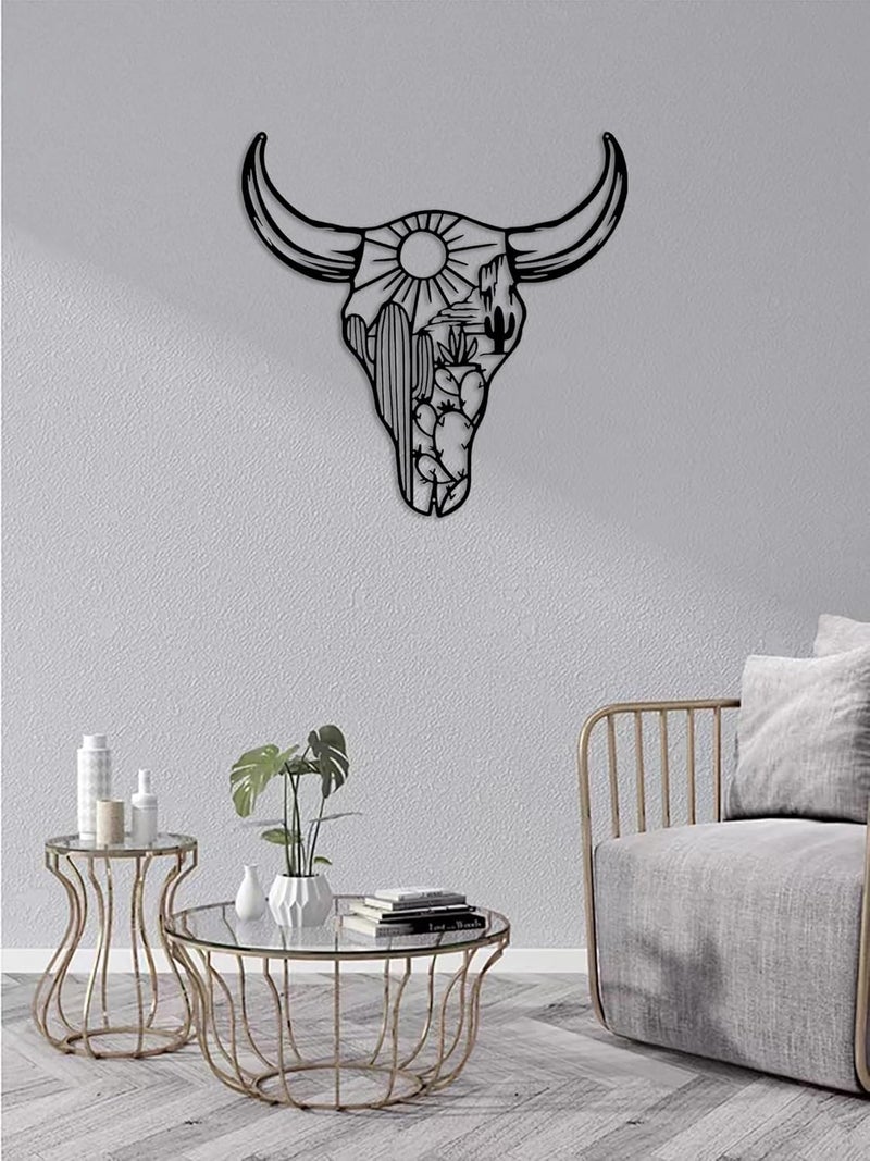 RESACO Cow Skull Metal Wall Art Western Wall Decor Western Bathroom Decorations Southwestern Decor Desert Wall Sculptures for Living Room Bedroom Indoor Outdoor (Black 13in x13in) - Image 1